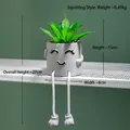 Modern cement faux succulent planter with hanging rope legs and a cute smiling face - Blink Eyes
