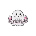Cartoon white ghost enamel pin with pink ribbon and I'M A FREE SPIRIT text design - I'm A Free Spirit