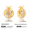 Detailed view of ladybug earrings in gold stainless steel with sparkling rhinestones - Ladybug Shape Stud Earrings (JDE0109013)