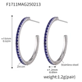 Créoles en acier inoxydable argenté avec zircons bleus incrustés de taille 15mm - Style A / 15mm / Acier Bleu Zircone