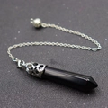 Natural black crystal hexagonal pendulum pendant with silver hollow filigree chain - Hollow Chain / Black Agate
