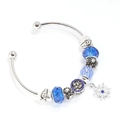 Macro detail of silver charm bracelet with ice blue faceted crystals and snowflake pendant - Snowflake Style / 2# Royal Blue