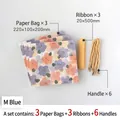 DIY floral gift bag set with blue M-size paper bags and yellow ribbon handles - Dream Painting-Blue (ZD5010) / Size M (3 Pieces/Pack)