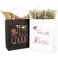 Elegant black and white paper gift bags for Team Bride and Team Groom wedding favors - 22*19*9CM / Black / Rose Gold Text Groomsman