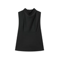 Chic black sleeveless high-neck top with elegant pleated collar and slim A-line silhouette - S / Black