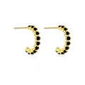 Exquisite gold C-shaped hoop earrings with rows of black cubic zirconia stones - Gold Black
