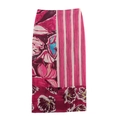 Falda midi de satén con estampado floral artístico y rayas rosas y blancas - XS / Rosa Patchwork