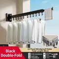 Black foldable wall-mounted drying rack with two segments and 12 windproof hanging holes - Black (2-Fold/12 Holes)