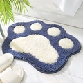 Tappetino da bagno blu a forma di zampa di gatto con motivi in peluche bianchi - 45x60cm / Blu