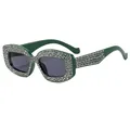 Bling oversized sunglasses in dark green finish with sparkly rhinestone studs - Green Frame Grey Lens