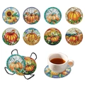 DIY 5D diamond painting coasters set of 8 with autumn pumpkin motifs and metal holder - Pumpkin