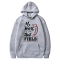 Gray fleece hoodie featuring My Heart Is On That Field football print and drawstring hood - Grey (33)