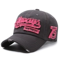 Vintage-Baseballkappe in Anthrazit und Pink mit New York Bestickung im Used-Look - Verstellbar / Grau