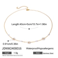 Gold stainless steel necklace with delicate pearls and flower charms, hypoallergenic jewelry - Gold Stainless Steel Pearl Flower Necklace (JDNW2408016)