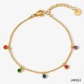 Gold stainless steel beaded bracelet featuring colorful zircon stones and lobster clasp - Gold + Colorful Zircon (JAK353)