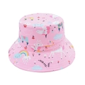 Cappello da pescatore rosa per bambini con stampe di unicorno e arcobaleno su sfondo bianco - Unicorno Rosa