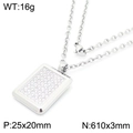 Silver rectangle pendant necklace with pavé crystal inlay on a 610mm O-link chain - Square / Steel