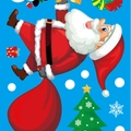 Christmas static window sticker featuring Santa Claus with gifts and trees in blue - W-01 (Approx 30*20cm)