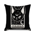Halloween pillow cover with a black tarot style witch cat and moon design - Tarot Witch Cat