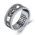 Vintage zilveren Pixiu-ring voor heren met Hartsoetra-gravure en verstelbare band - Grote Muur Patroon Zilver Pixiu