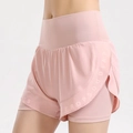 Pink high-waisted double-layer sports shorts for women with side lettering detail - S / Pink
