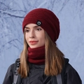 Winter fleece-lined knitted hat and scarf set in deep red color for outdoor warmth - Two-Piece Set / Burgundy