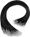 Cordon de collier ciré noir 2mm avec fermoirs mousquetons argentés et chaînette - Diamètre 1.5mm/Noir/45+5cm Chaîne d'Extension