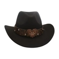 Zwarte vilten western cowboyhoed met bruine leren band en strass hartvormige gesp - Kinderen (52-54CM) / Zwart