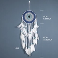 Blau-weißer Evil Eye Traumfänger mit natürlichen weißen Federn und Spitzenbändern - Ms9526 / Wie abgebildet
