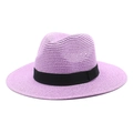 Detail view of a lavender straw Panama hat with a classic black grosgrain ribbon band - M (56-58cm) / Taro Purple (Solid with Ribbon)