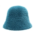 Sombrero de pescador de felpa verde azulado para mujer en piel sintética gruesa de invierno - Talla única / Azul