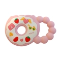 Pink silicone baby teether ring with strawberry graphics and easy-grip handle - Cup Teether / Pink