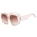 Modern oversized geometric sunglasses with translucent champagne frames and brown lenses - Champagne Transparent Frame Double Tea Lens (C7)