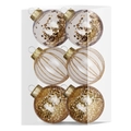 Set de 6 bolas de Navidad doradas con lentejuelas, estrellas y rayas brillantes - Bola de Estrella de Lentejuelas Grandes de Oro Claro 6CM