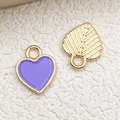 Purple enamel heart and golden leaf charms for DIY jewelry making with smooth finish - Purple Heart Shape (16496)