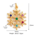 Gold-plated brass snowflake pendant featuring colorful crystal stones and size dimensions - M841457g