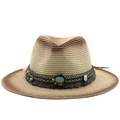 Bohemian woven straw fedora hat with turquoise beads and colorful decorative tassels - M (56-58cm) / Light Brown Gradient (01)