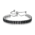 Adjustable silver hip hop tennis bracelet with rectangular black cubic zirconia stones - White Gold + 2.5*5mm Rectangular Black Stone