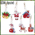 Set of 6 DIY diamond painting Christmas keychains with Santa and snowman designs - QC046 (6-Piece Set) Single-Sided