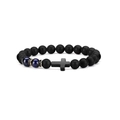 8mm matte black beads bracelet with tiger eye stones and a black cross charm - Blue