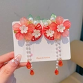Pink Hanfu flower hair clip set with white pearls and elegant long tassels for girls - 6# Red Five-petal Flower Fan Pair Clips