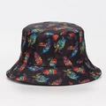 Sombrero de pescador negro con estampado de tortugas marinas coloridas para el sol - M (56-58cm) / Tortuga de Colores en Degradado (#13)