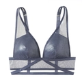 Dunkelgraues Mesh-Spleiß-Bustier mit verstellbaren Trägern und Kreuzgurtsaum - S (70ABC) / Blaugrau