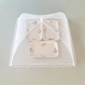 White square mesh food cover with elegant lace trim and foldable metal frame - 14 inch 38*38cm / White