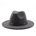 Detailed close-up of dark grey wool fedora with a star-studded leather hatband decoration - Dark Gray