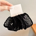 Elastic black mesh hair scrunchie set for high ponytail on white packaging card - Set of 5 / 8# Black Mesh (Single Approx 6x3cm)