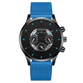 Classic men's quartz watch featuring black dial and blue mesh strap with date display - Black Dial Blue Band