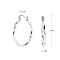 Macro view of S925 silver hollow twisted hoop earrings showing 29.5mm diameter measurements - 30MM / Silver