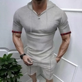 Set uomo grigio in maglia a nido d'ape con dettagli a quadri rossi e neri sui bordi - S / Grigio chiaro