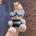 Plush bear keychain in khaki wearing pilot goggles and a knitted sweater with gold clip - Scented - Black White Stripes (No Tag)